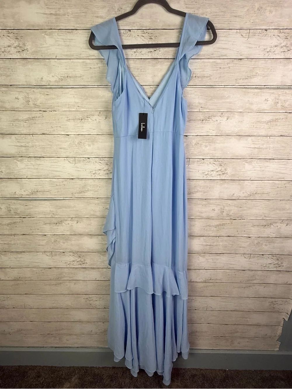 Lulus Charming Event Light Blue Asymmetrical Ruffled Maxi Dress Size Medium